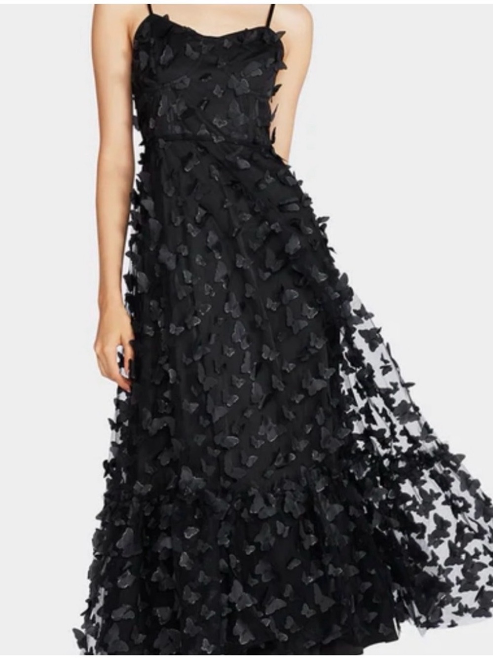 Betsey Johnson Black Whimsical  Butterfly-Appliqué Maxi Dress Size Small